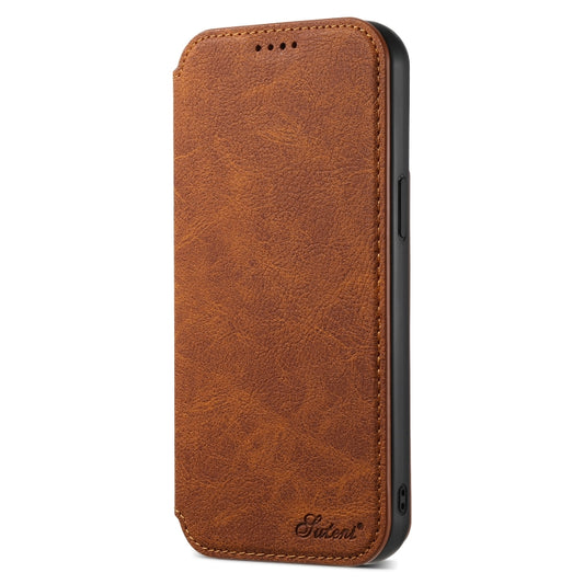 For iPhone 15 Suteni J06 Retro Matte Litchi Texture Leather MagSafe Phone Case(Khaki) by Suteni
