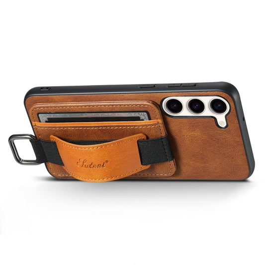 For Samsung Galaxy S24 5G Suteni H13 Card Wallet Wrist Strap Holder PU Phone Case(Brown) by Suteni