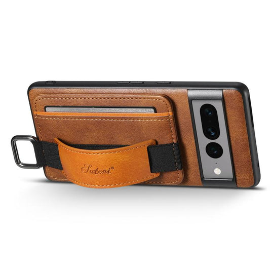 For Googel Pixel 10 Pro XL Suteni H13 Card Wallet Wrist Strap Holder PU Phone Case(Brown) - Google Cases by Suteni | Online Shopping UK | buy2fix