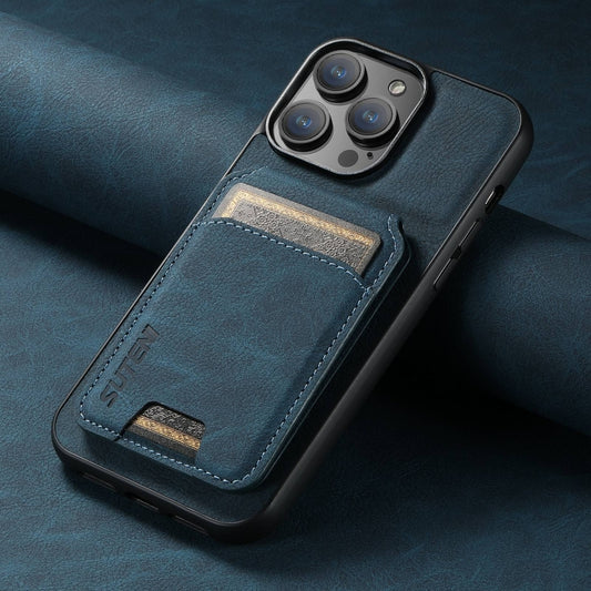 For iPhone 16 Pro Suteni H02 Litchi Leather Card Wallet Stand Back Phone Case(Blue) by Suteni