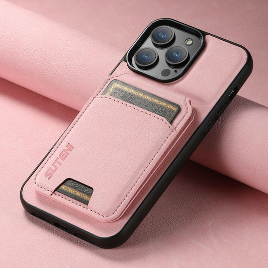 For iPhone 16 Pro Suteni H02 Litchi Leather Card Wallet Stand Back Phone Case(Pink) by Suteni