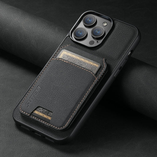 For iPhone 16 Pro Max Suteni H02 Litchi Leather Card Wallet Stand Back Phone Case(Black) by Suteni