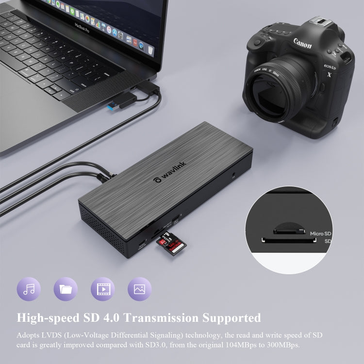 WAVLINK UG69PD10 1 to 4 Screens 4K/5K AV Transfer USB-C to HD Type-C Docking Station Hub, Plug:AU Plug by WAVLINK
