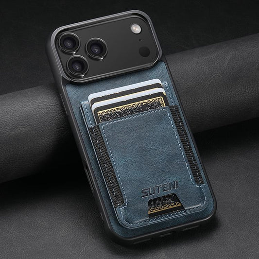 For iPhone 17 Pro Max Suteni H03 Oil Wax Leather Wallet Stand Back Phone Case(Blue) - iPhone 17 Pro Max Cases by Suteni | Online Shopping UK | buy2fix