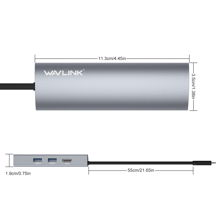 WAVLINK WL-UHP3408 USB HUB Adapter 4-in-1 Type-C to HD + 2xUSB3.0 + Gigabit RJ45 Docking Station by WAVLINK