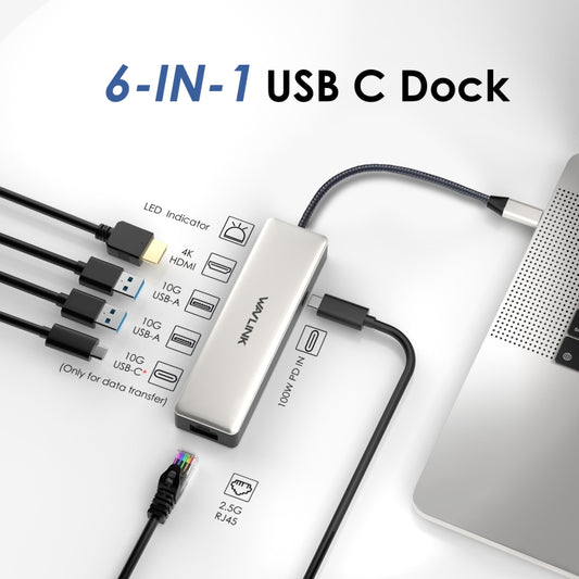 WAVLINK WL-UHP3414 100W Power 10Gbps 4K HDMI USB-C Dock HUB 3xUSB3.2 Gen 2 + 2.5G Ethernet Port by WAVLINK
