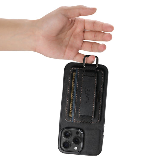 For iPhone 16 Pro Max Suteni H13 Litchi Leather Wrist Strap Wallet Back Phone Case(Black) by Suteni