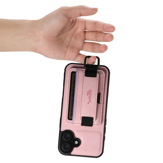 For iPhone 16 Plus Suteni H13 Litchi Leather Wrist Strap Wallet Back Phone Case(Pink) by Suteni