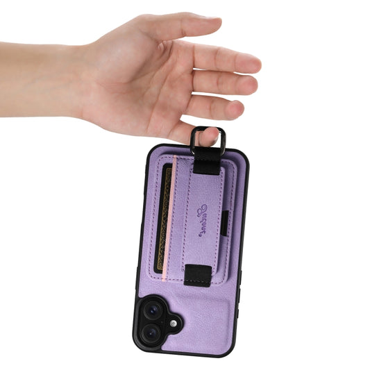For iPhone 16 Plus Suteni H13 Litchi Leather Wrist Strap Wallet Back Phone Case(Purple) by Suteni