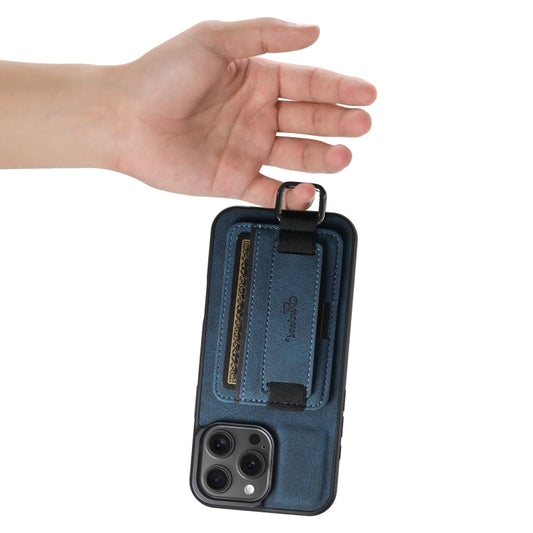 For iPhone 16 Pro Suteni H13 Litchi Leather Wrist Strap Wallet Back Phone Case(Blue) by Suteni