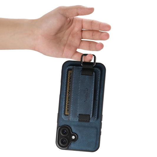 For iPhone 16 Suteni H13 Litchi Leather Wrist Strap Wallet Back Phone Case(Blue) by Suteni