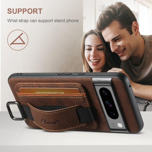 For Google Pixel 10 Suteni H13 Litchi Leather Wrist Strap Wallet Back Phone Case(Brown) - Google Cases by Suteni | Online Shopping UK | buy2fix