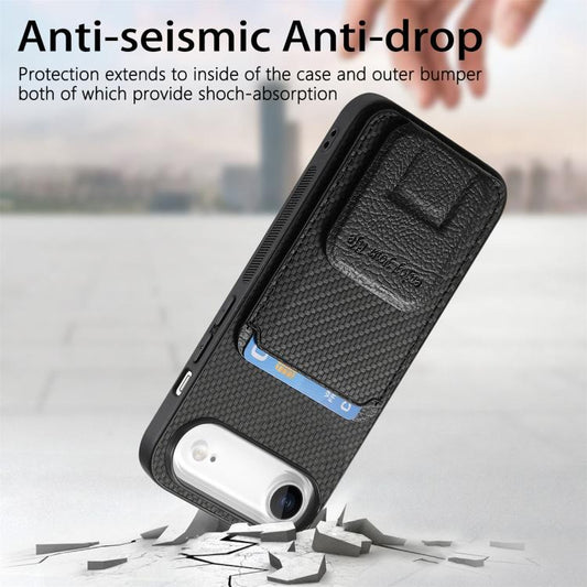 For iPhone Air Carbon Fiber Card Bag Fold Stand Phone Case(Black) - iPhone Air Cases by buy2fix | Online Shopping UK | buy2fix