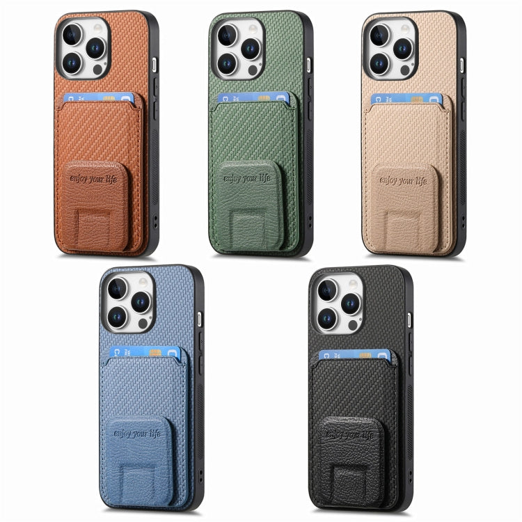 For iPhone Air Carbon Fiber Card Bag Fold Stand Phone Case(Khaki) - iPhone Air Cases by buy2fix | Online Shopping UK | buy2fix