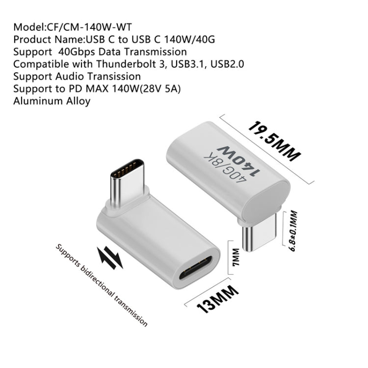 USB 3.1 Type-C to Type-C 40Gbps 8K Transmission Adapter 140W 5A Charge, Specification:Type-C Male to Male by buy2fix
