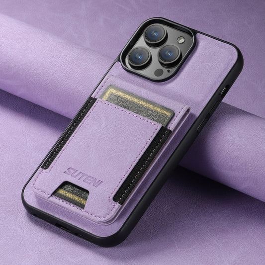For iPhone 13 Pro Max Suteni H03 Litchi Leather Card Bag Stand Back Phone Case(Purple) - iPhone 13 Pro Max Cases by Suteni | Online Shopping UK | buy2fix