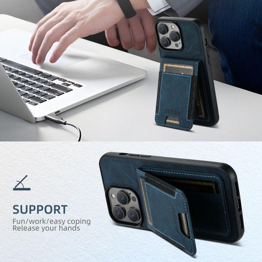 For iPhone 16 Pro Max Suteni H03 Litchi Leather Card Bag Stand Back Phone Case(Blue) by Suteni