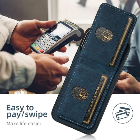 For iPhone 16e Suteni H03 Litchi Leather Card Bag Stand Back Phone Case(Blue) - iPhone 16e Cases by Suteni | Online Shopping UK | buy2fix