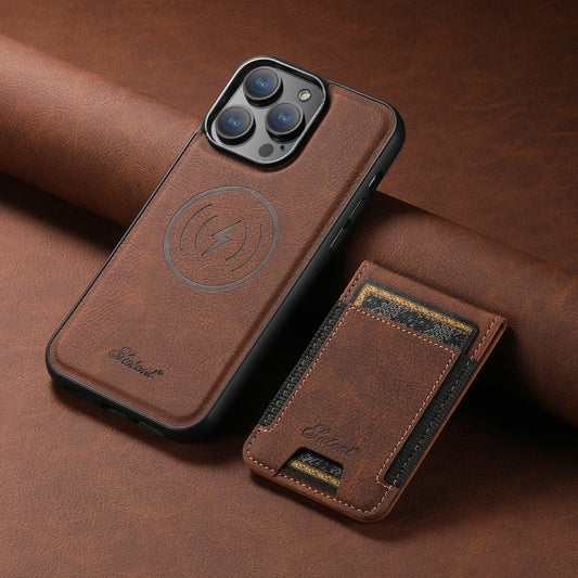 For iPhone 15 Pro Max Suteni H17 Litchi Texture Leather MagSafe Detachable Wallet Phone Case(Brown) by Suteni