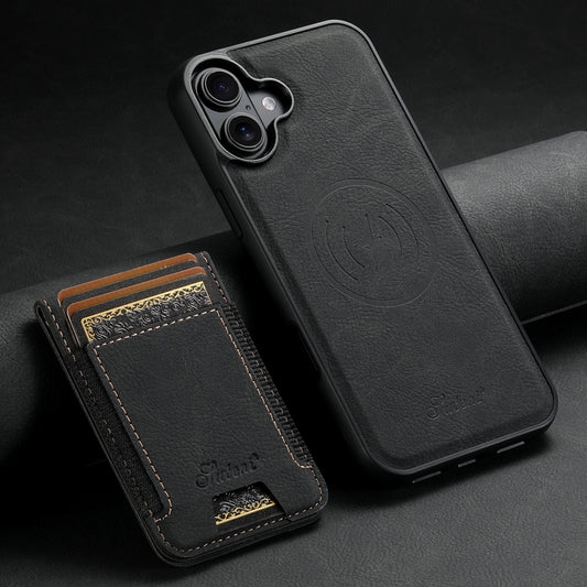 For iPhone 16 Plus Suteni H17 Litchi Texture Leather MagSafe Detachable Wallet Phone Case(Black) by Suteni