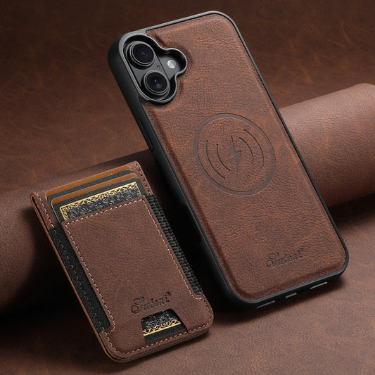 For iPhone 16 Plus Suteni H17 Litchi Texture Leather MagSafe Detachable Wallet Phone Case(Brown) by Suteni