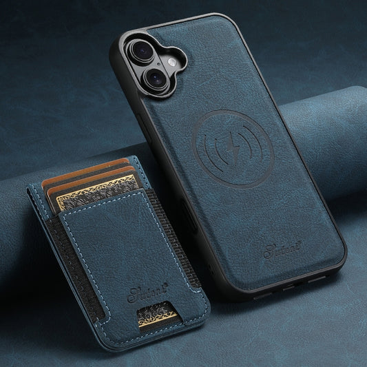 For iPhone 16 Plus Suteni H17 Litchi Texture Leather MagSafe Detachable Wallet Phone Case(Blue) by Suteni