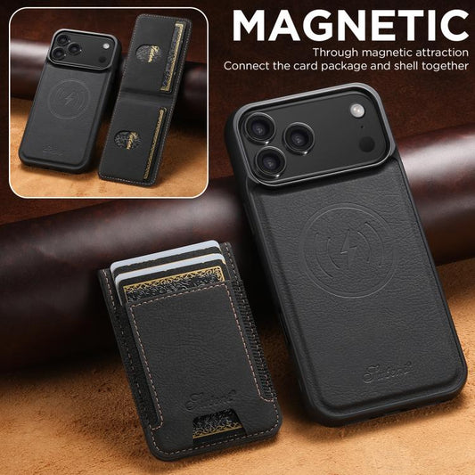 For iPhone 17 Pro Max Suteni H17 Litchi Texture Leather MagSafe Detachable Wallet Phone Case(Black) - iPhone 17 Pro Max Cases by Suteni | Online Shopping UK | buy2fix