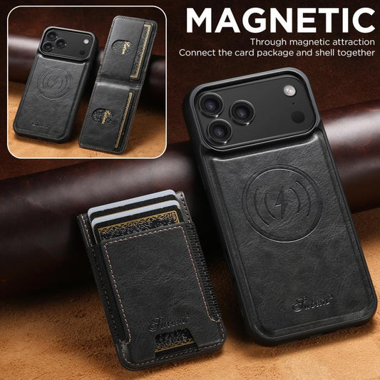 For iPhone 17 Pro Max Suteni H17 Oil Eax Leather MagSafe Detachable Wallet Phone Case(Black) - iPhone 17 Pro Max Cases by Suteni | Online Shopping UK | buy2fix