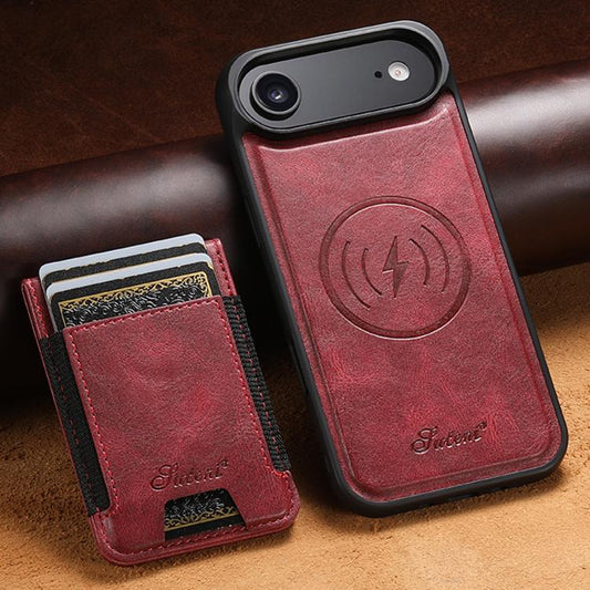 For iPhone 17 Air Suteni H17 Oil Eax Leather MagSafe Detachable Wallet Phone Case(Red) - iPhone 17 Air Cases by Suteni | Online Shopping UK | buy2fix