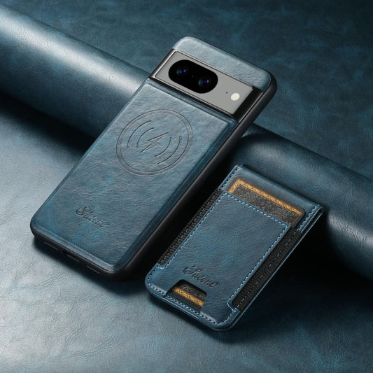 For Google Pixel 8a Suteni H17 Oil Eax Leather Detachable Wallet Phone Case(Blue) by Suteni