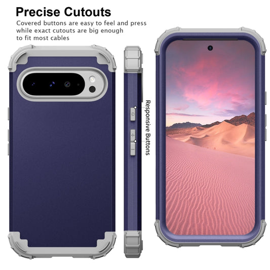 For Google Pixel 9 Pro XL 3 in 1 Silicone Hybrid PC Shockproof Phone Case(Blue) by buy2fix
