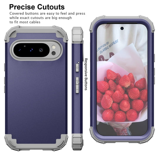 For Google Pixel 9 Pro 3 in 1 Silicone Hybrid PC Shockproof Phone Case(Blue) by buy2fix