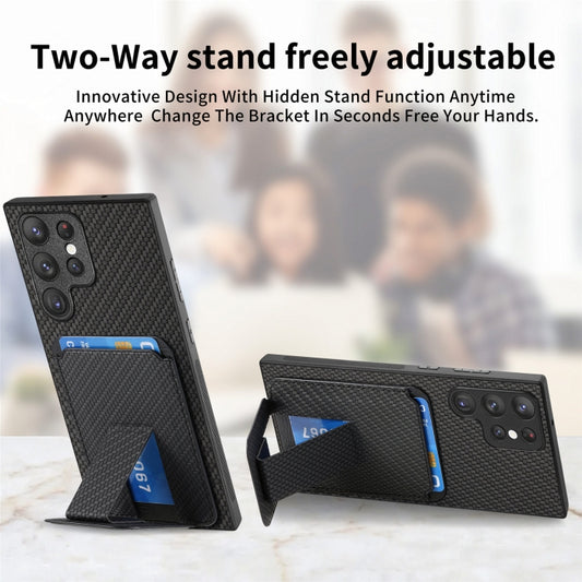 For Samsung Galaxy S24 Ultra 5G Carbon Fiber Card Bag Fold Stand Phone Case(Black) by buy2fix