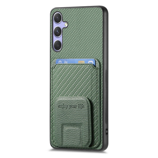 For Samsung Galaxy S25+ 5G Carbon Fiber Card Bag Fold Stand Phone Case(Green) by buy2fix