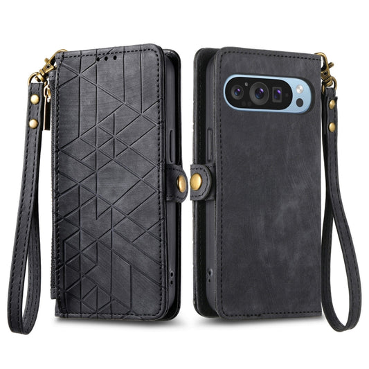 For Google Pixel 9 Geometric Zipper Wallet Side Buckle Leather Phone Case(Black) by buy2fix