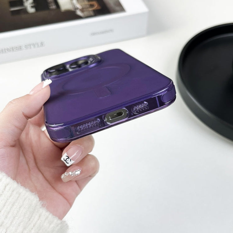 For iPhone 13 Pro Max Lens Holder MagSafe PC Hybrid TPU Phone Case(Purple) by buy2fix