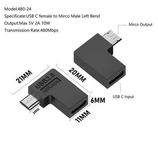 Type-C Female to Micro USB Male Adapter Data Charging Transmission, Specification:Type-C Female to Micro Male Left Bend by buy2fix