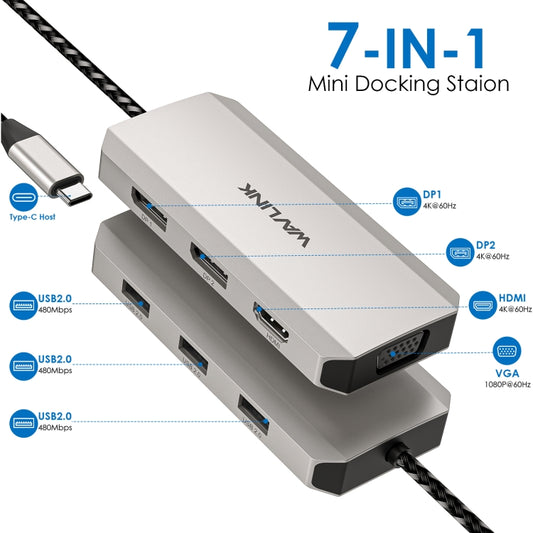WAVLINK WL-UMD305 7 in 1 4K DP / HDMI Quard Display USB-C Hub Dock Multi-port Adapter by WAVLINK