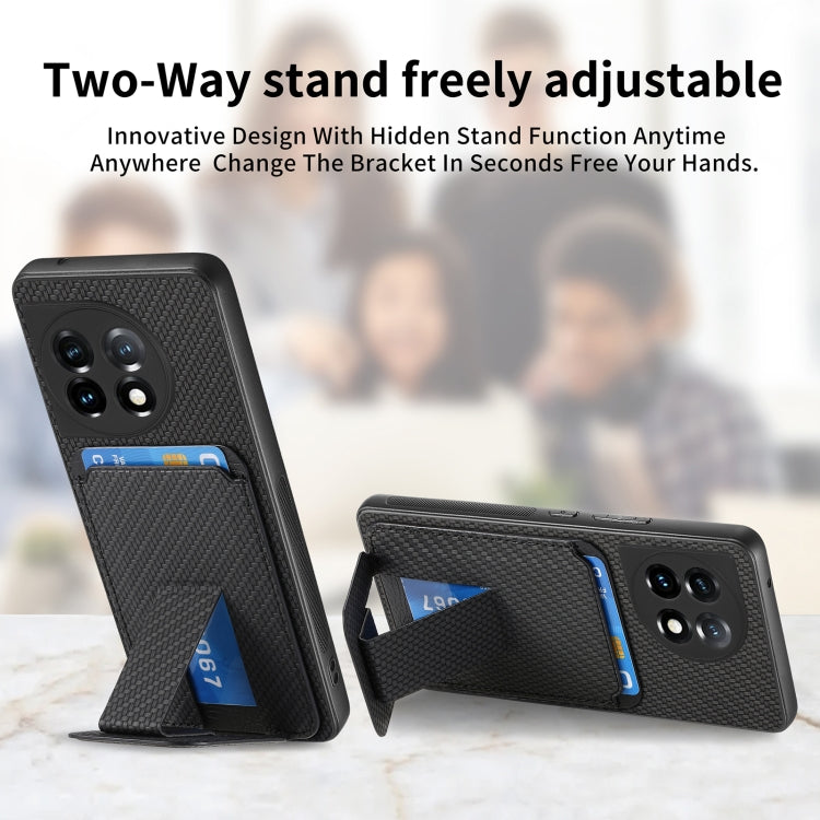 For OnePlus 12 5G Carbon Fiber Card Bag Fold Stand Phone Case(Black) by buy2fix