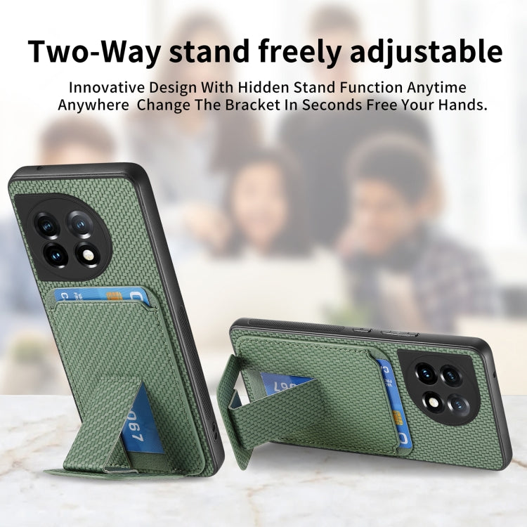 For OnePlus 12 5G Carbon Fiber Card Bag Fold Stand Phone Case(Green) by buy2fix