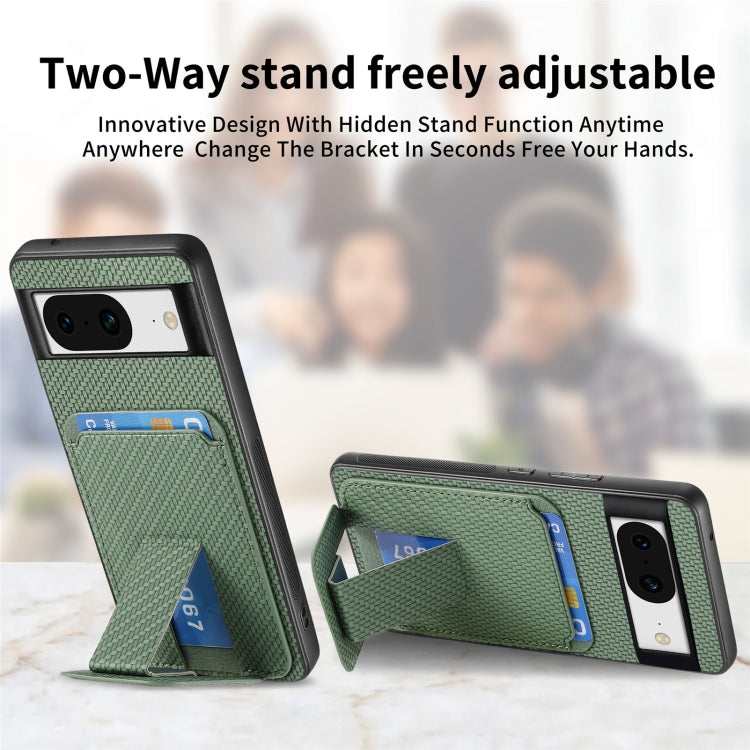 For Google Pixel 8 Carbon Fiber Card Bag Fold Stand Phone Case(Green) by buy2fix