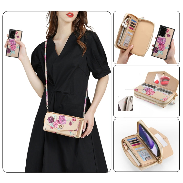 For Samsung Galaxy Note20 Flower Multi-functional Crossbody Zipper Wallet Leather Phone Case(Yellow) - Galaxy Note20 Cases by buy2fix | Online Shopping UK | buy2fix