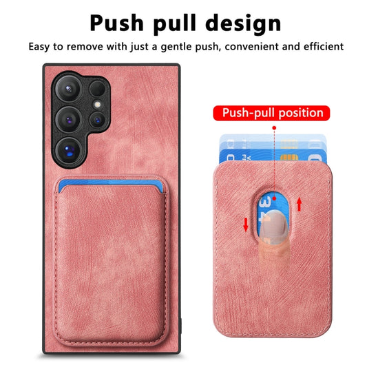 For Samsung Galaxy S24 Ultra 5G Retro Leather Card Bag Magnetic Phone Case(Pink) by buy2fix