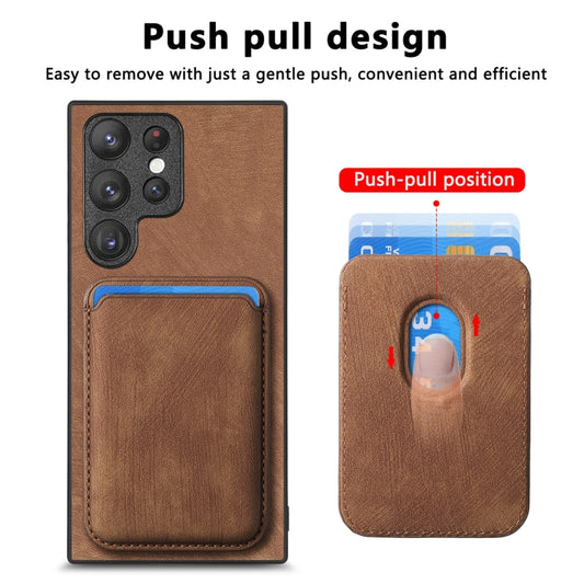 For Samsung Galaxy S22 Ultra 5G Retro Leather Card Bag Magnetic Phone Case(Brown) by buy2fix