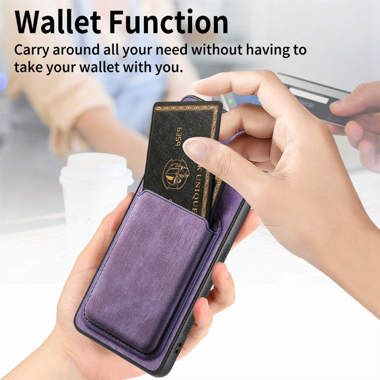 For Samsung Galaxy S21 Ultra 5G Retro Leather Card Bag Magnetic Phone Case(Purple) by buy2fix