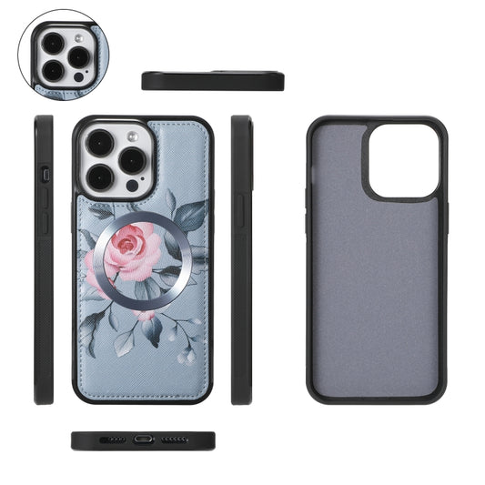 For iPhone 15 Flower Multi-functional Crossbody Zipper Wallet MagSafe Leather Phone Case(Blue) by buy2fix