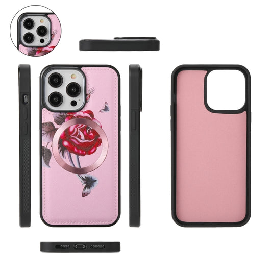 For iPhone 14 Pro Flower Multi-functional Crossbody Zipper Wallet MagSafe Leather Phone Case(Pink) - iPhone 14 Pro Cases by buy2fix | Online Shopping UK | buy2fix