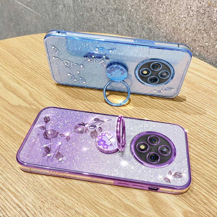 For OPPO A3 Pro Gradient Glitter Immortal Flower Ring All-inclusive Phone Case(Blue) by buy2fix