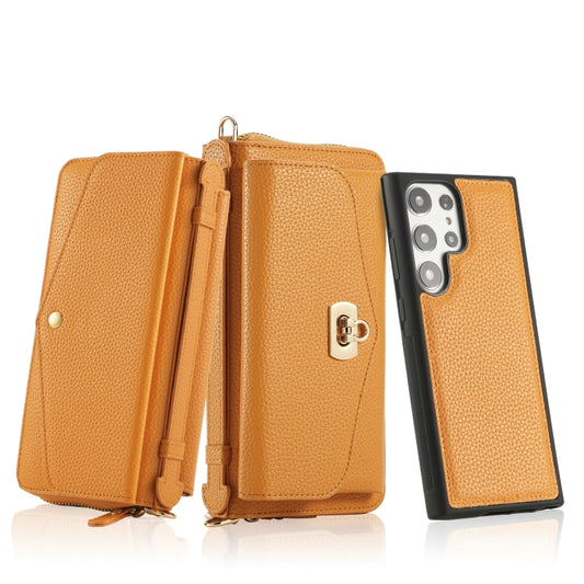 For Samsung Galaxy S23 Ultra 5G Crossbody Multi-functional Zipper Wallet Litchi Leather Phone Case(Orange) - Galaxy S23 Ultra 5G Cases by buy2fix | Online Shopping UK | buy2fix