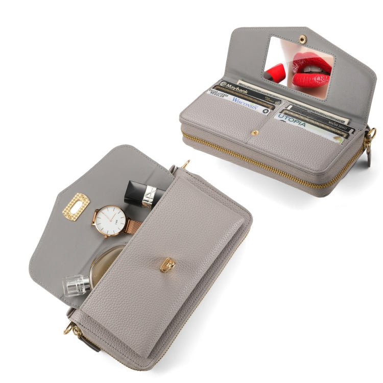 For Samsung Galaxy S23+ 5G Crossbody Multi-functional Zipper Wallet Litchi Leather Phone Case(Grey) - Galaxy S23+ 5G Cases by buy2fix | Online Shopping UK | buy2fix